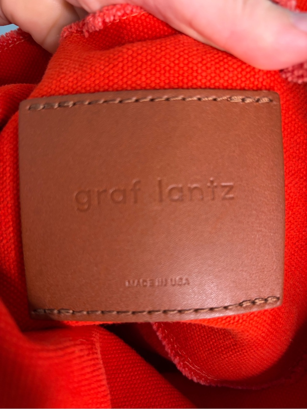 NWOT Graf lantz persimmon Canvas Tote Bag with Brown Leather Handles - Picture 4 of 5